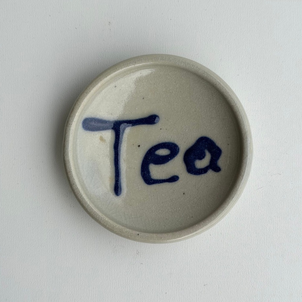 VTG Handcrafted Tea Bag Holder Dish Unisex Small Cream Blue Stoneware Pottery